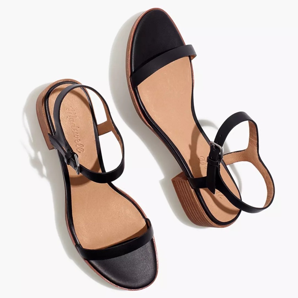 Madewell Louise Low Heel Black Leather Sandals